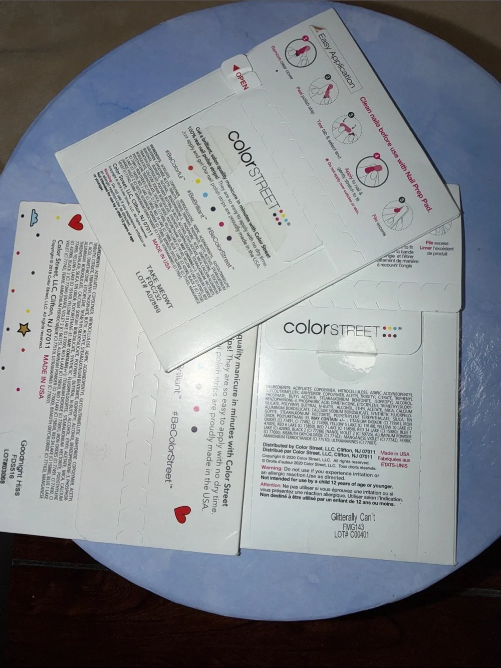 Color Street Nail Strips Trio — Pink Glitter, Silver Snakeskin, Beige Leopard